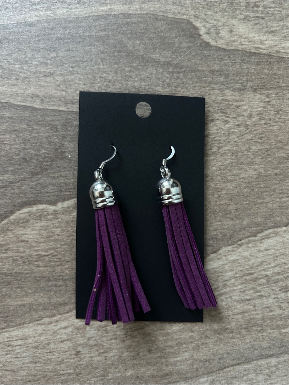 Handmade Purple Leather Tassel Drop Earrings